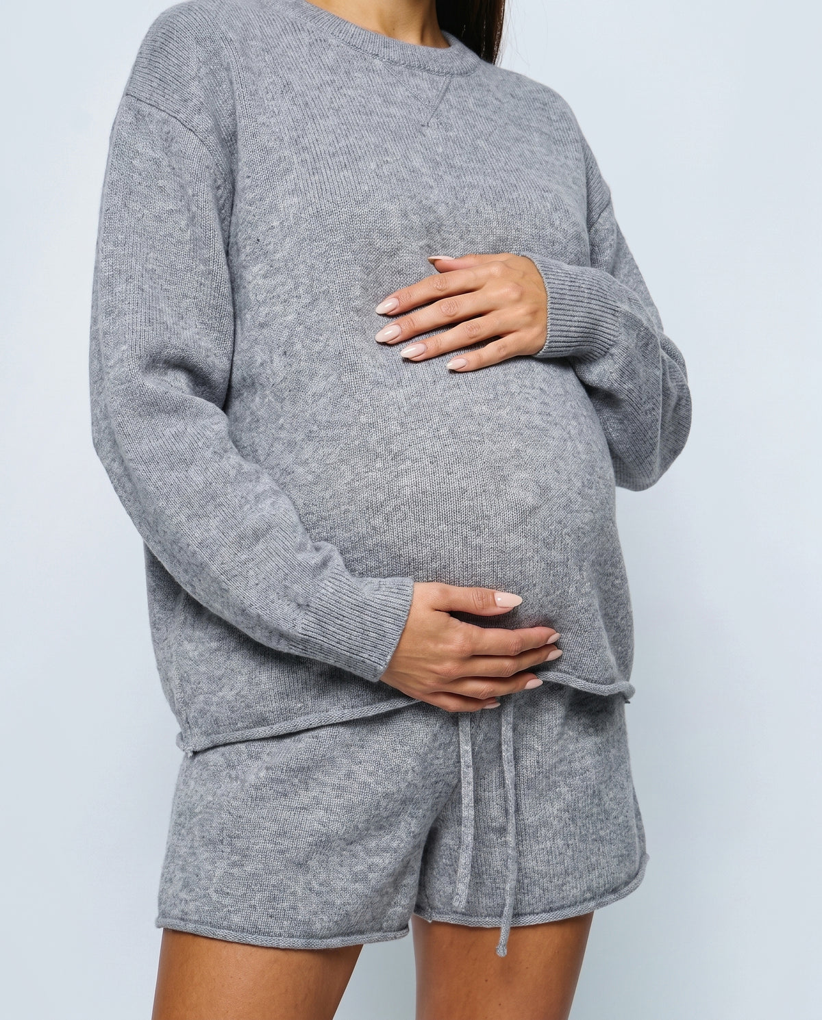 Lotte Knit Sweater & Shorts Set in Grey, fabric detail