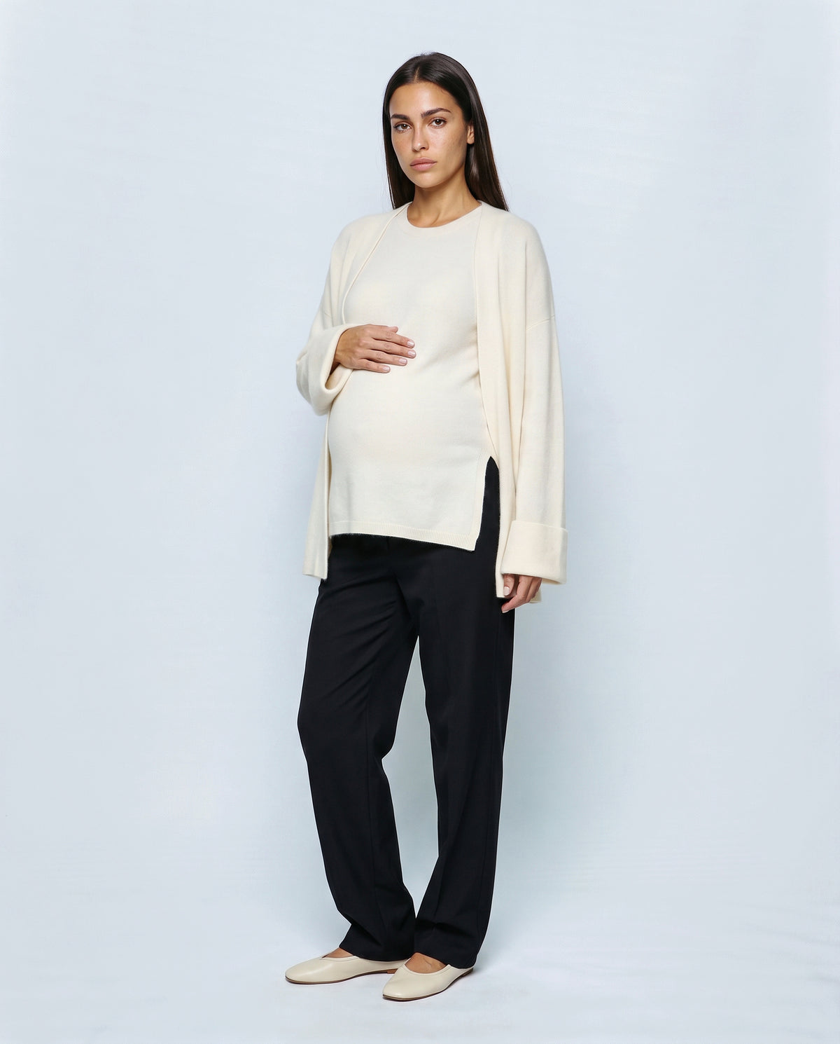 The Cardigan & Shell Twinset in Cream, front view