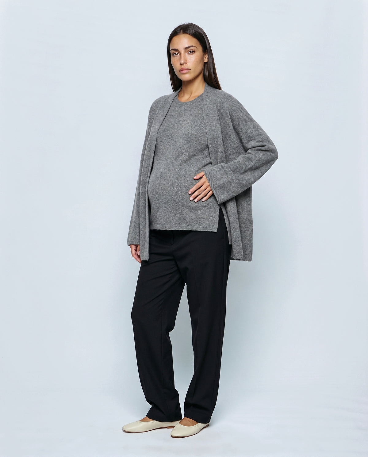 The Cardigan & Shell Twinset in Grey, front view