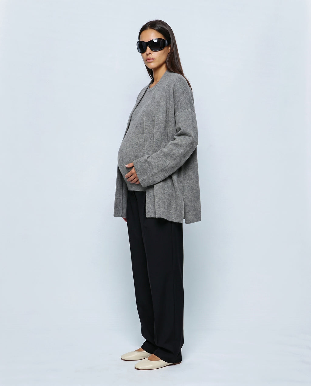 The Cardigan & Shell Twinset in Grey, side view
