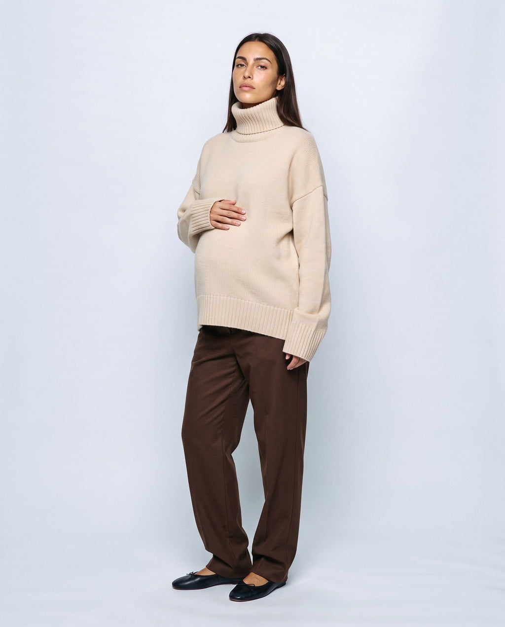 Nina Relaxed Turtleneck in Apricot, front view