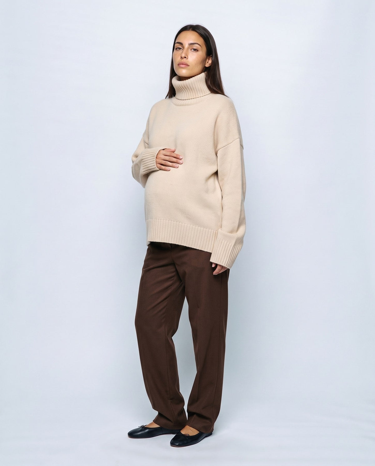 Nina Relaxed Turtleneck in Apricot, front view