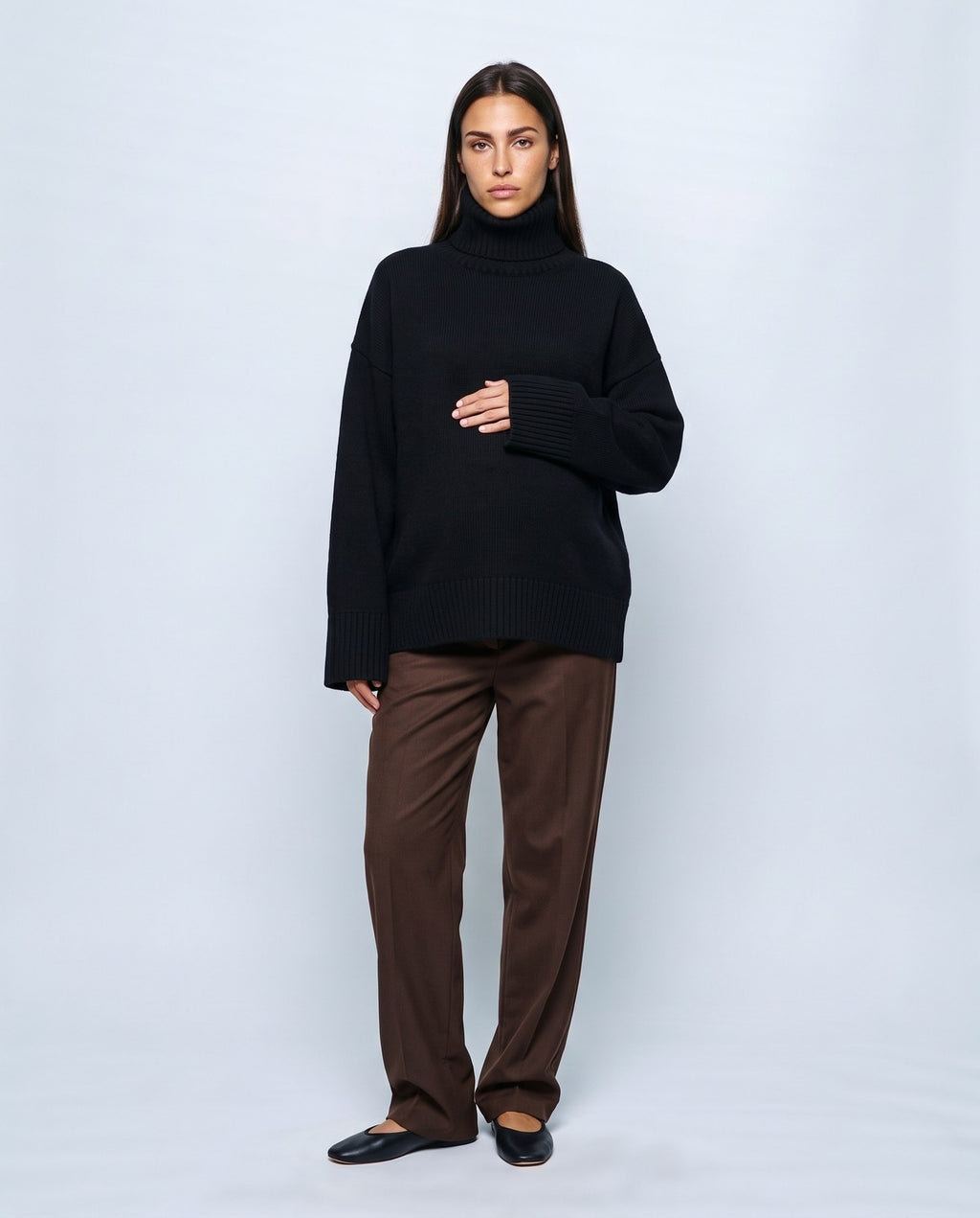 Nina Relaxed Turtleneck in Black, front view