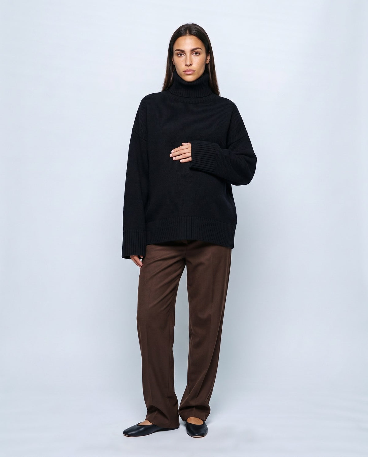 Nina Relaxed Turtleneck in Black, front view