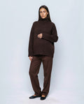 Nina Relaxed Turtleneck in Café brown, front view
