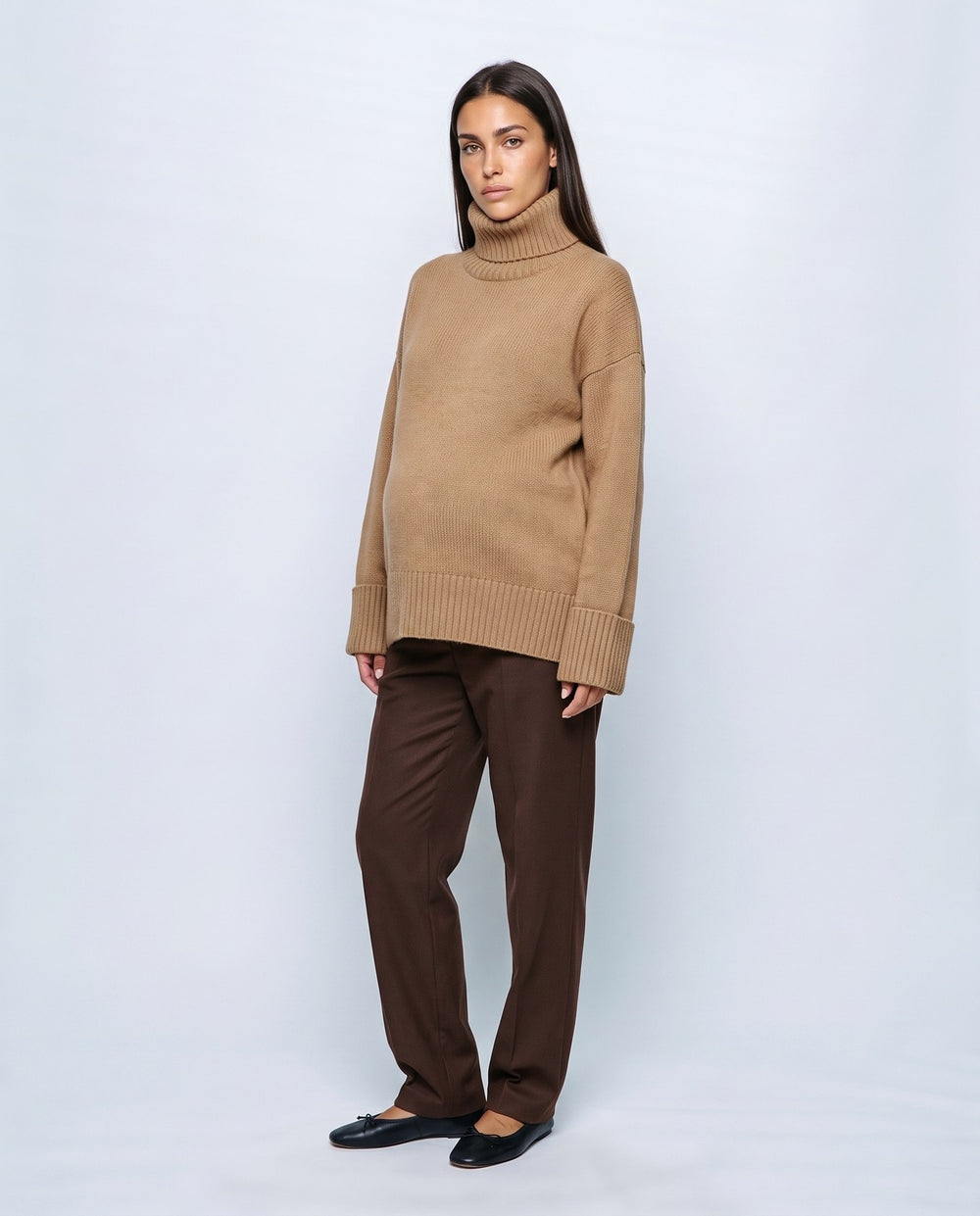 Nina Relaxed Turtleneck in Camel, front view