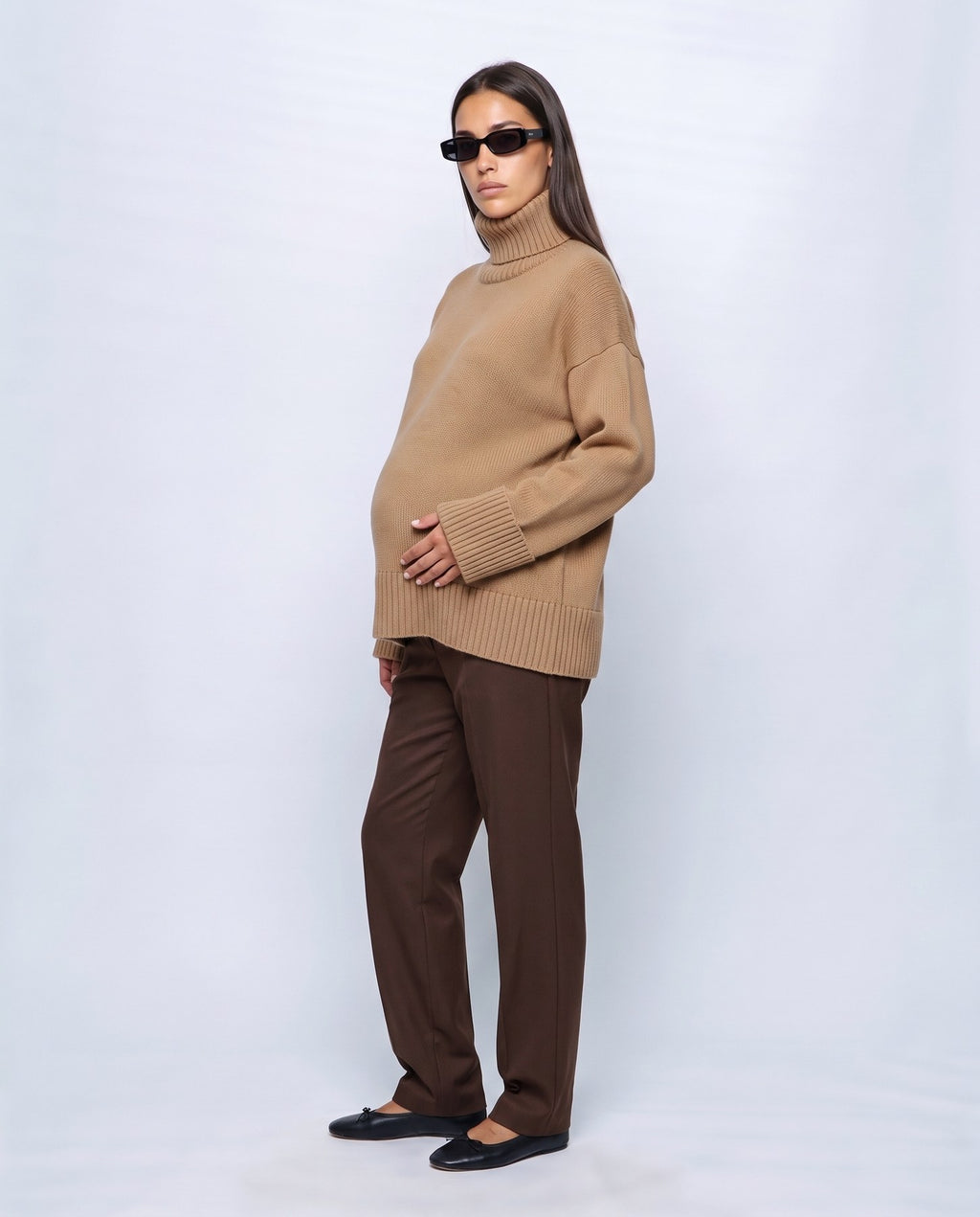 Nina Relaxed Turtleneck in Camel, side view
