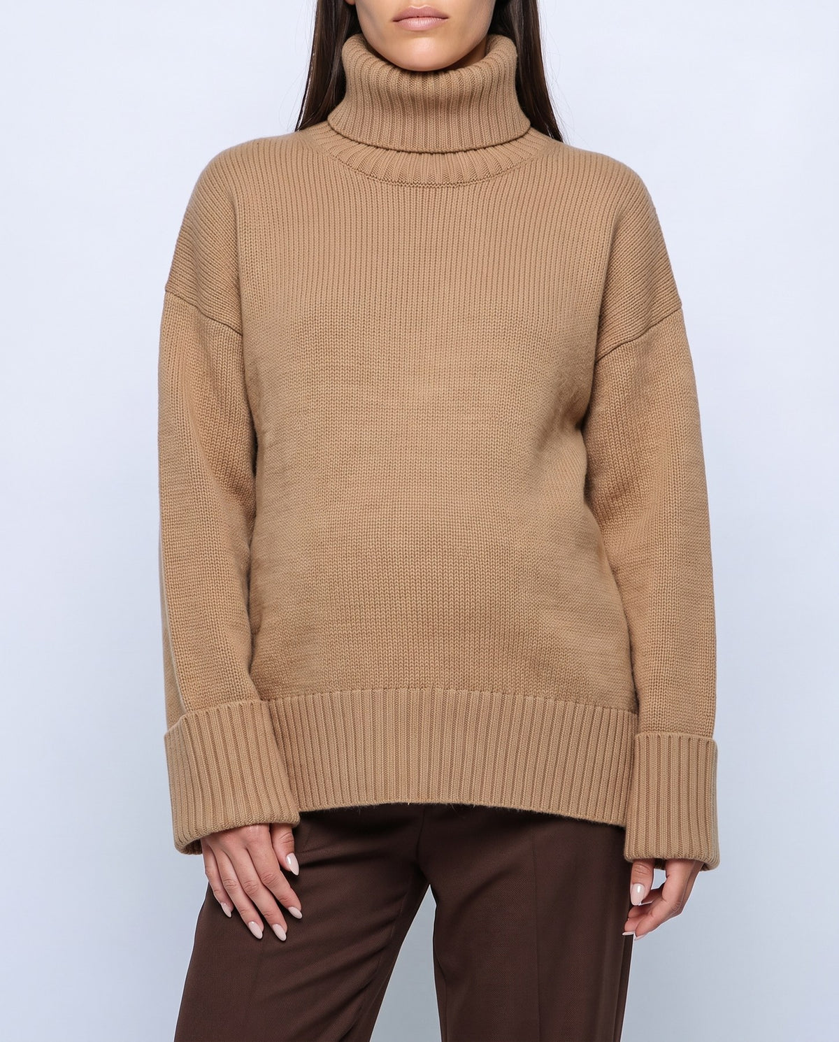 Nina Relaxed Turtleneck in Camel, fabric detail