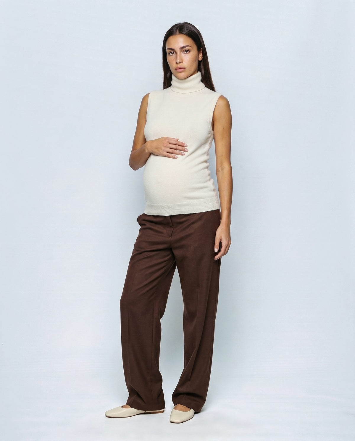 Noa Sleeveless Turtleneck in Cream white, front view