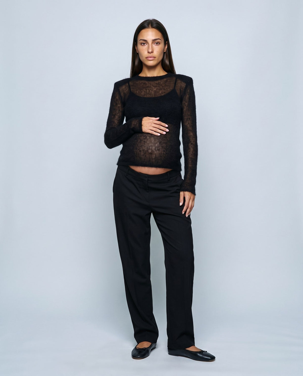 Odette Sheer Sweater in Black, front view