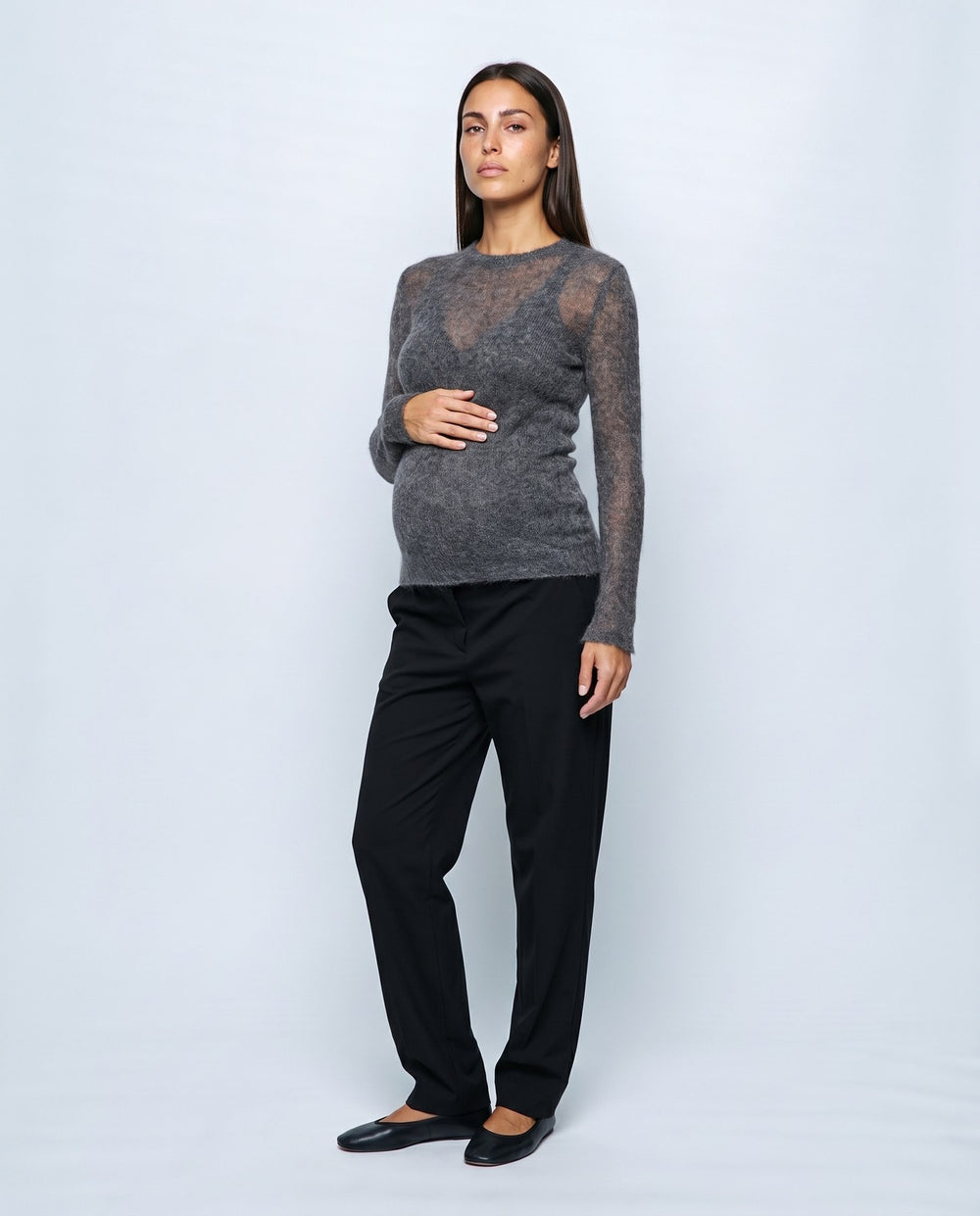 Odette Sheer Sweater in Charcoal grey, front view