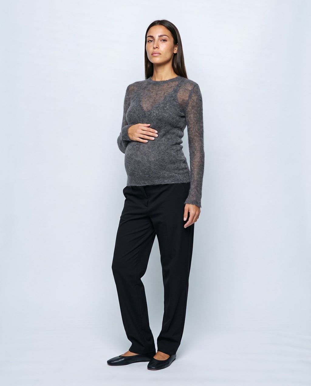 Odette Sheer Sweater in Charcoal grey, front view