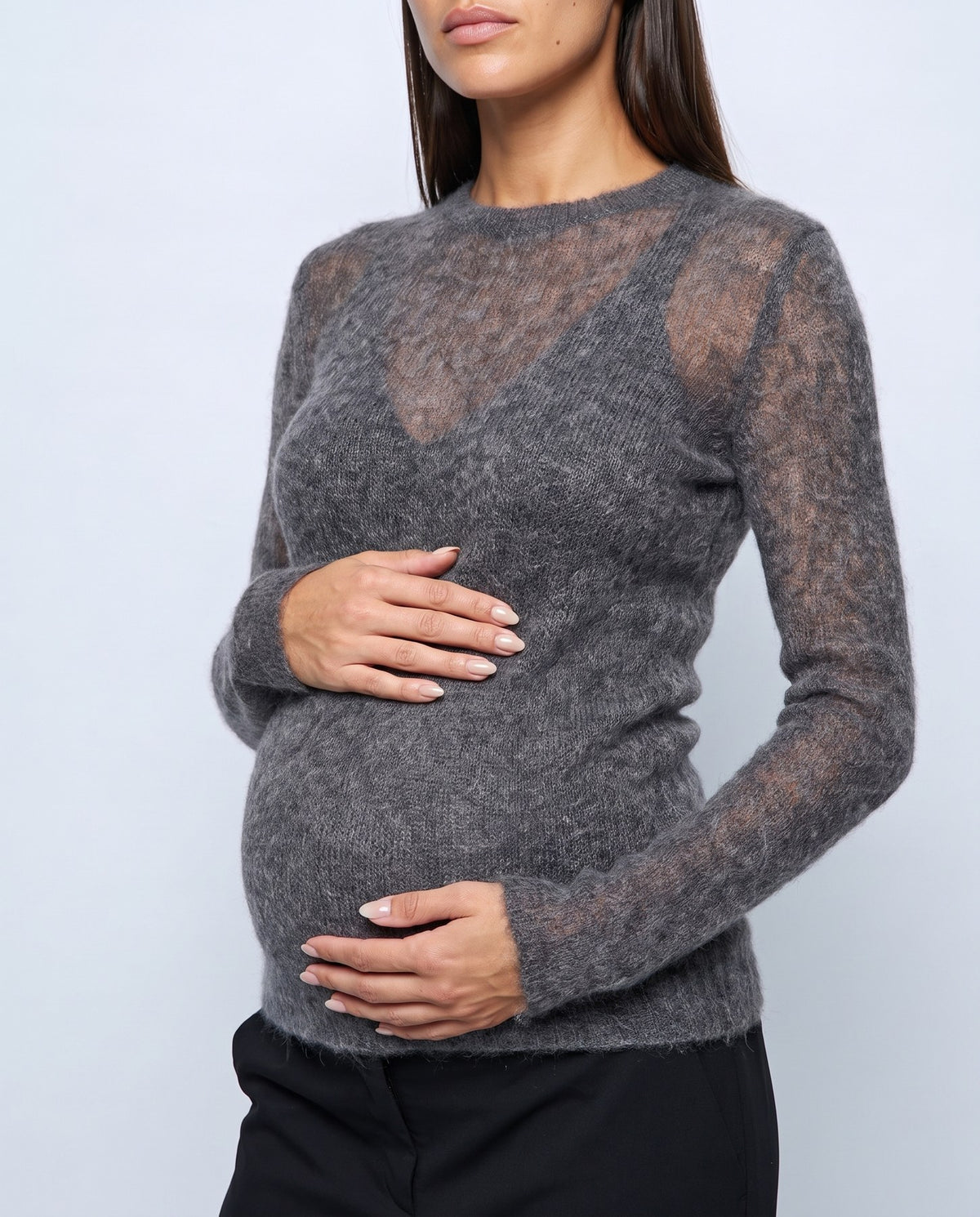 Odette Sheer Sweater in Charcoal grey, fabric detail