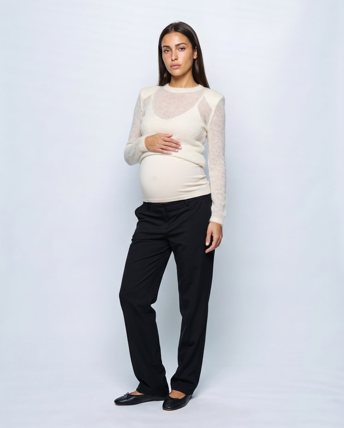 Odette Sheer Sweater in Cream white, front view