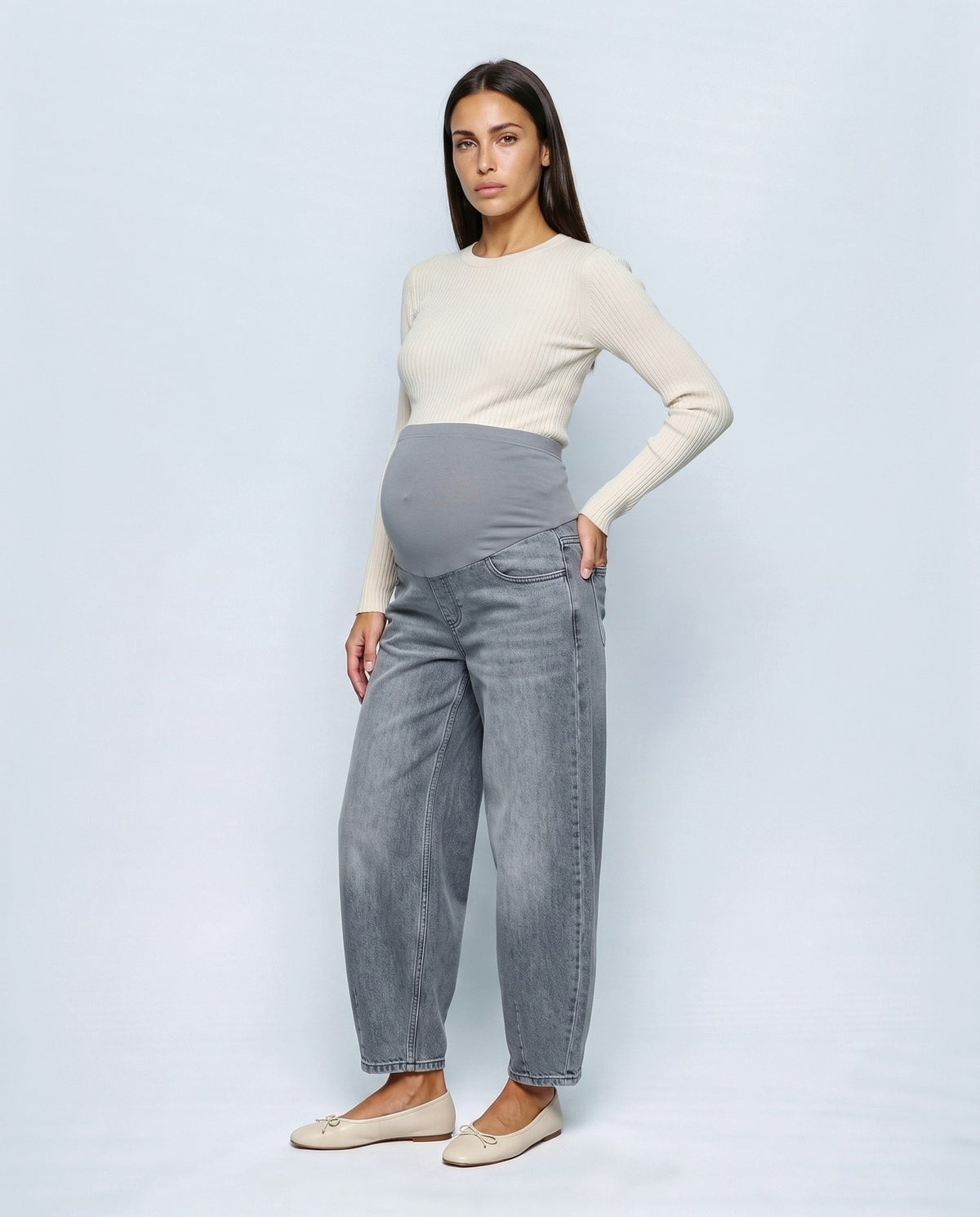 Remy Wide-Leg Maternity Jeans in Grey wash, front view