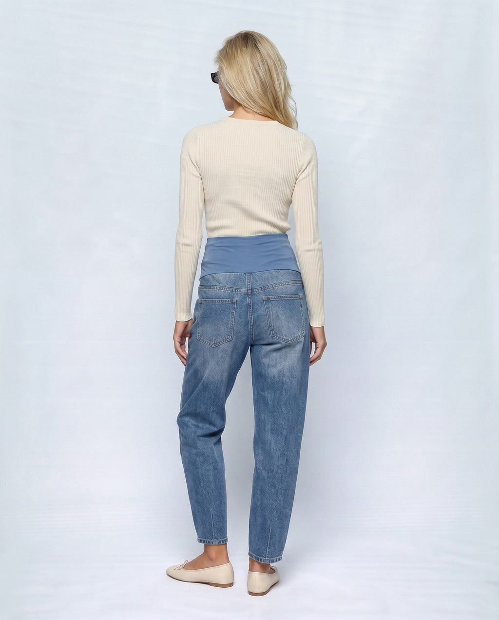 Remy Wide-Leg Maternity Jeans in Vintage blue, back view on a non-pregnant model