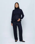 Romy Stand-Collar Cardigan in Navy, front view