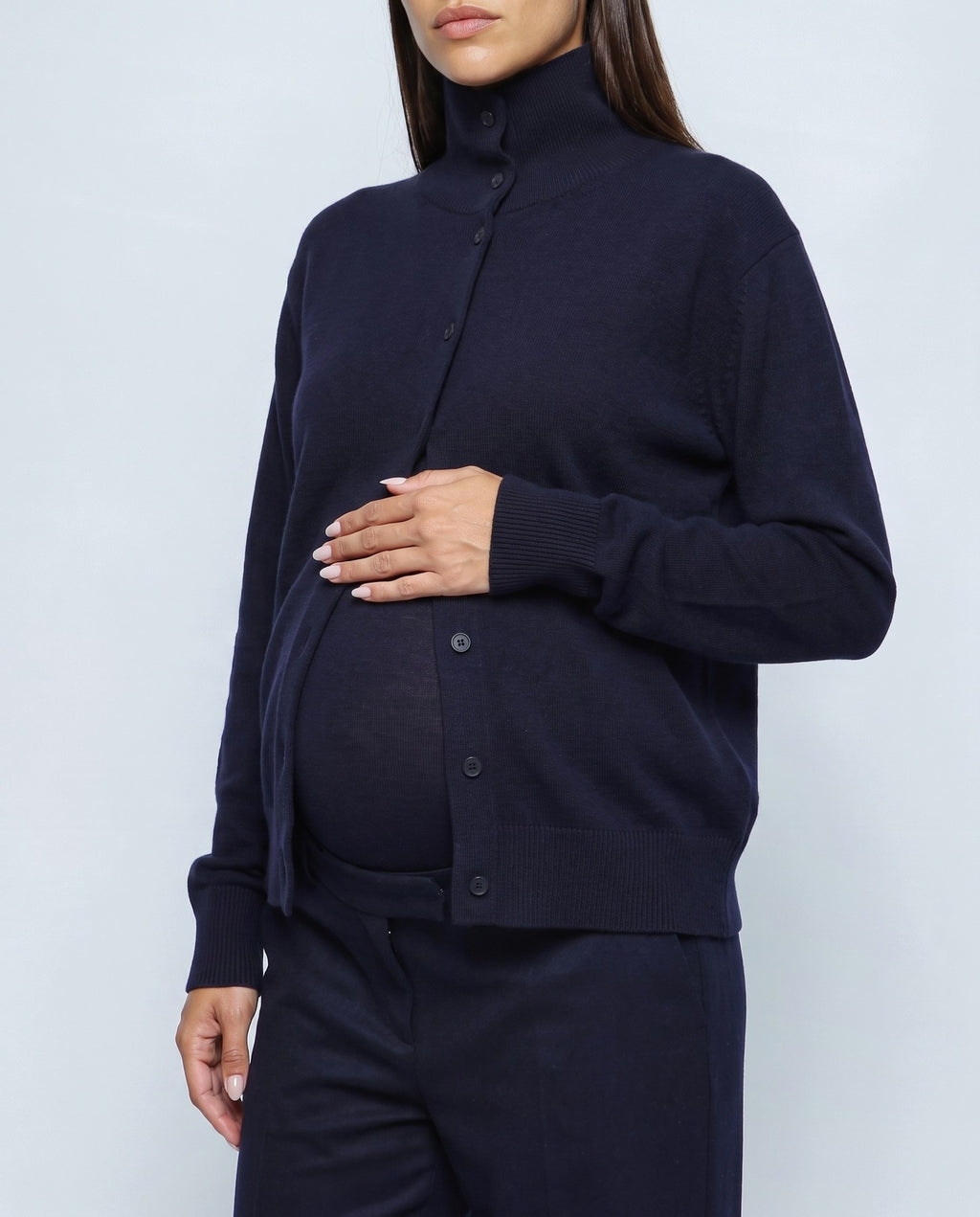 Romy Stand-Collar Cardigan in Navy, fabric detail