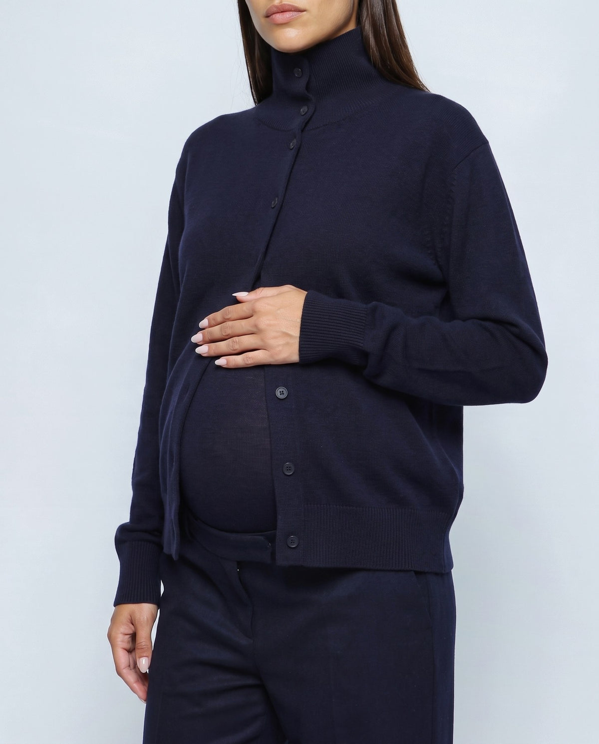Romy Stand-Collar Cardigan in Navy, fabric detail