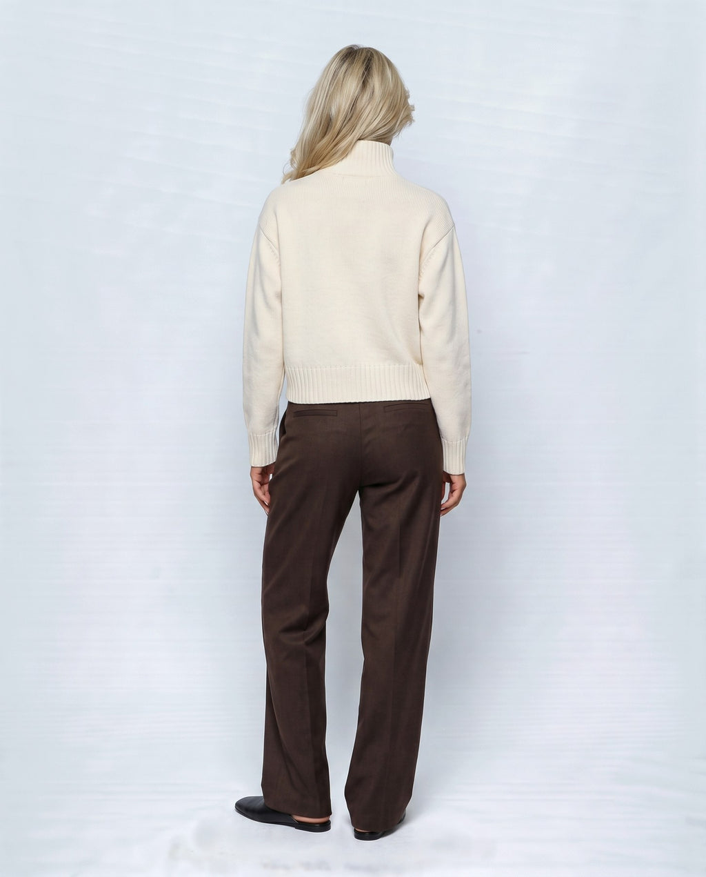 Sabine Cropped Cardigan in Milk cream, back view on a non-pregnant model