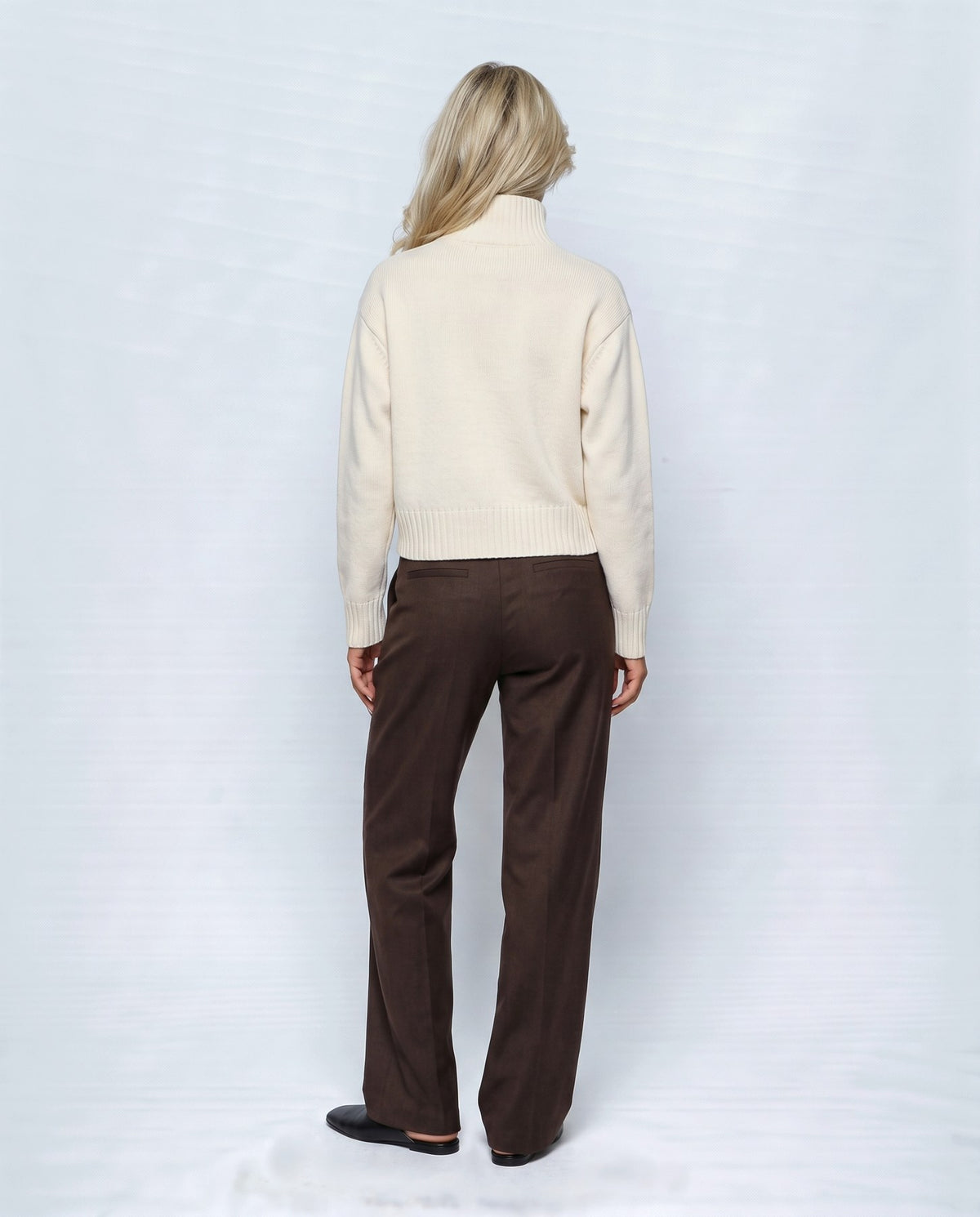 Sabine Cropped Cardigan in Milk cream, back view on a non-pregnant model