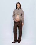Sabine Cropped Cardigan in Oatmeal camel, front view