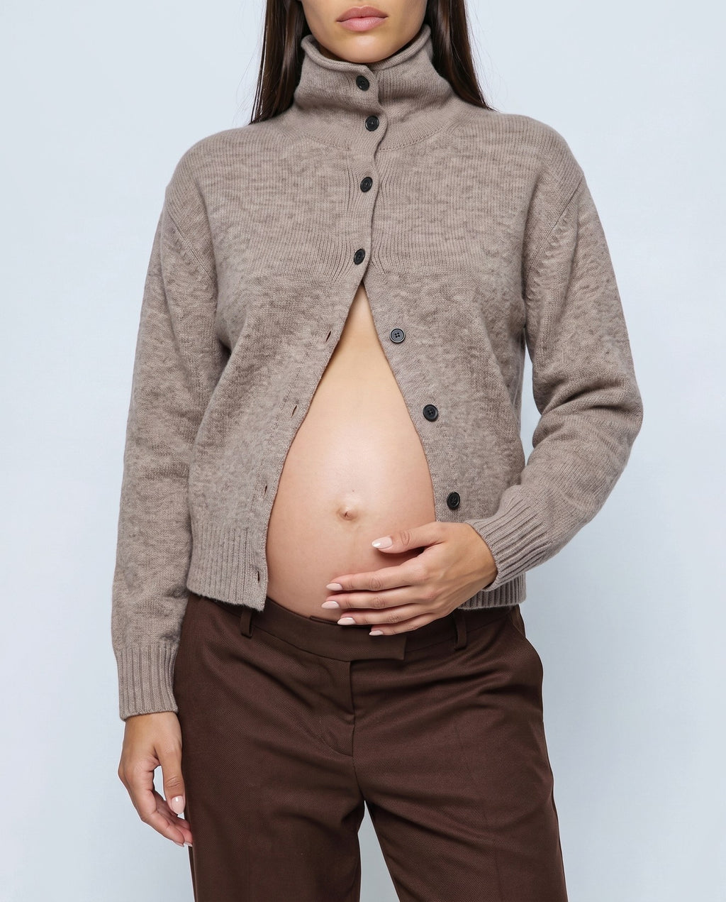 Sabine Cropped Cardigan in Oatmeal camel, fabric detail
