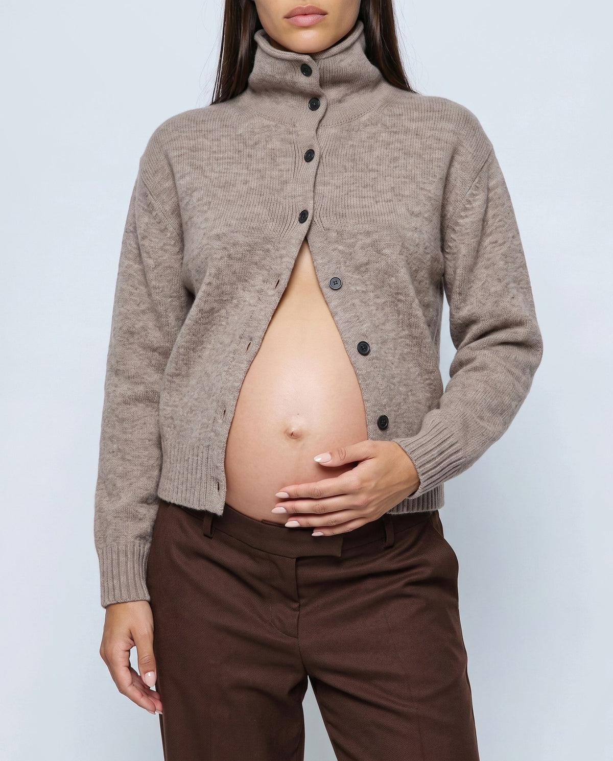Sabine Cropped Cardigan in Oatmeal camel, fabric detail