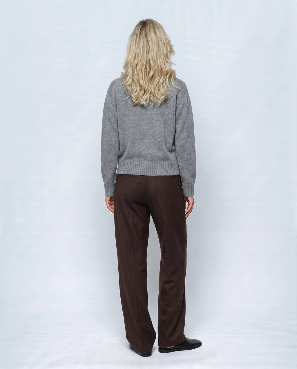 Sabine Cropped Cardigan in Paris grey, back view on a non-pregnant model
