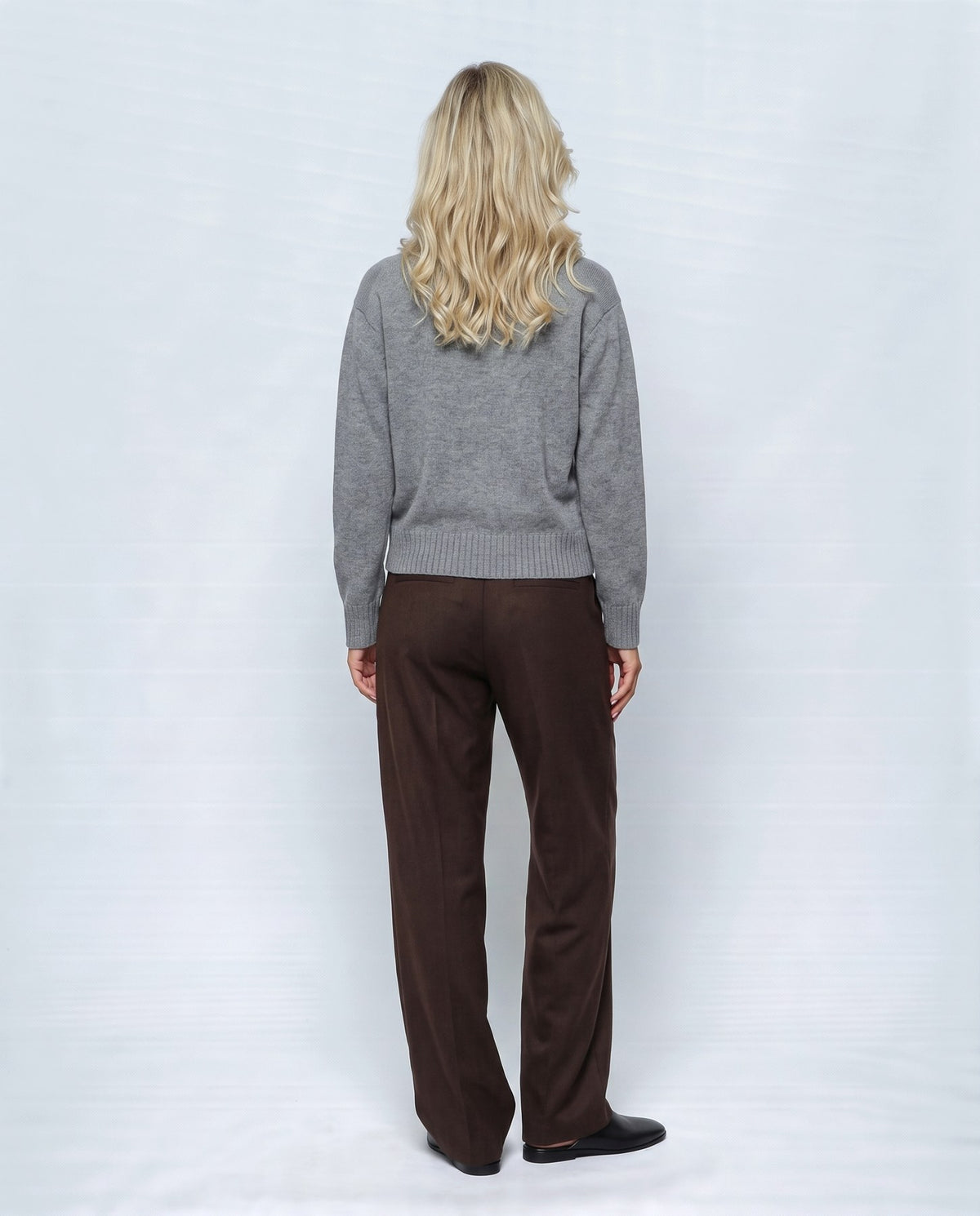 Sabine Cropped Cardigan in Paris grey, back view on a non-pregnant model