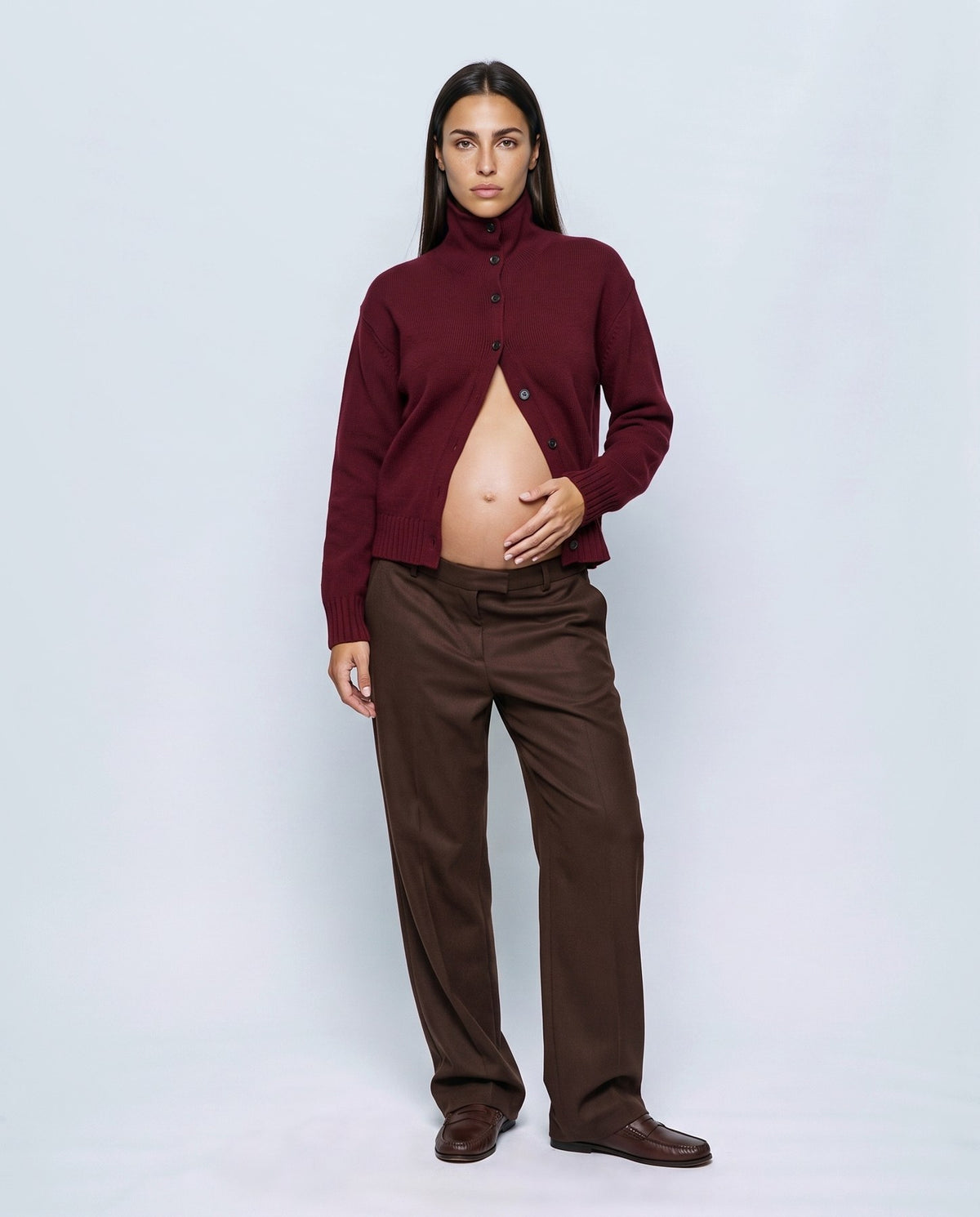 Sabine Cropped Cardigan in Vintage burgundy, front view