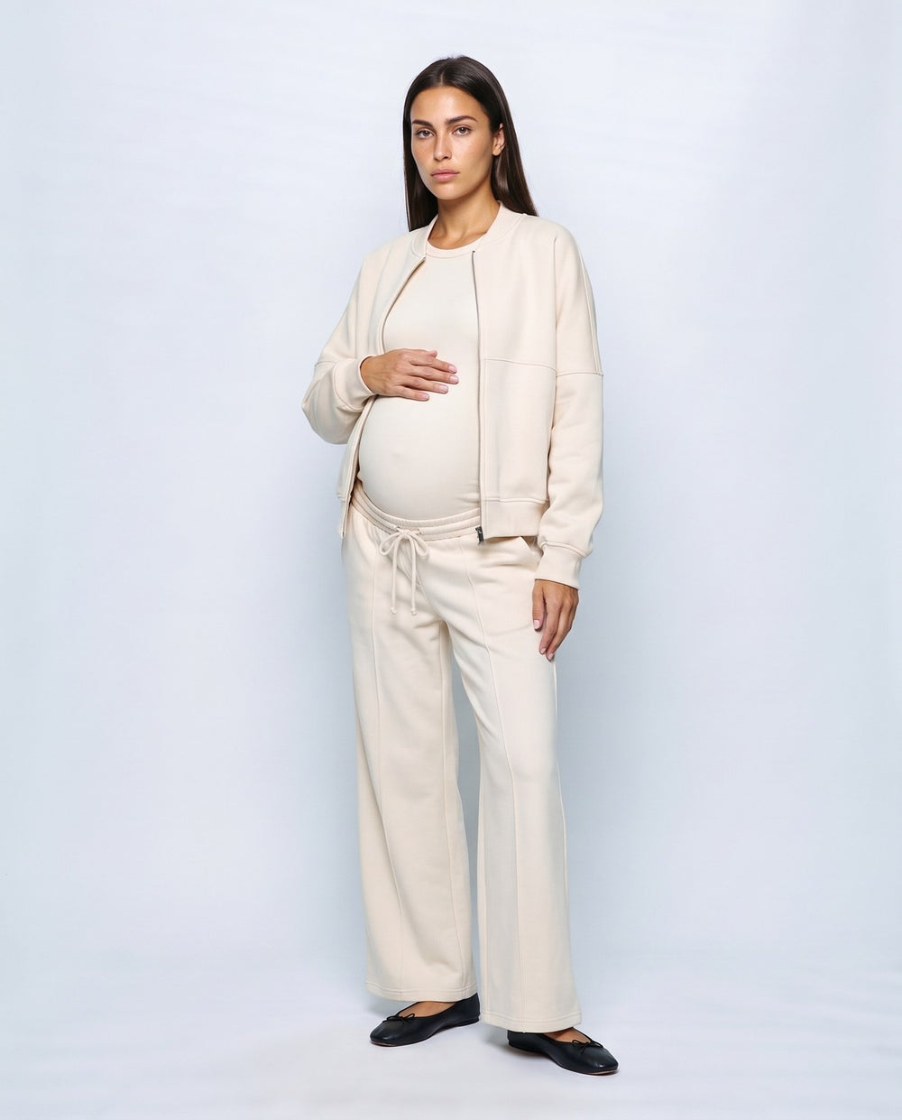 Sasha Zip Jacket & Pant Set in Beige, front view