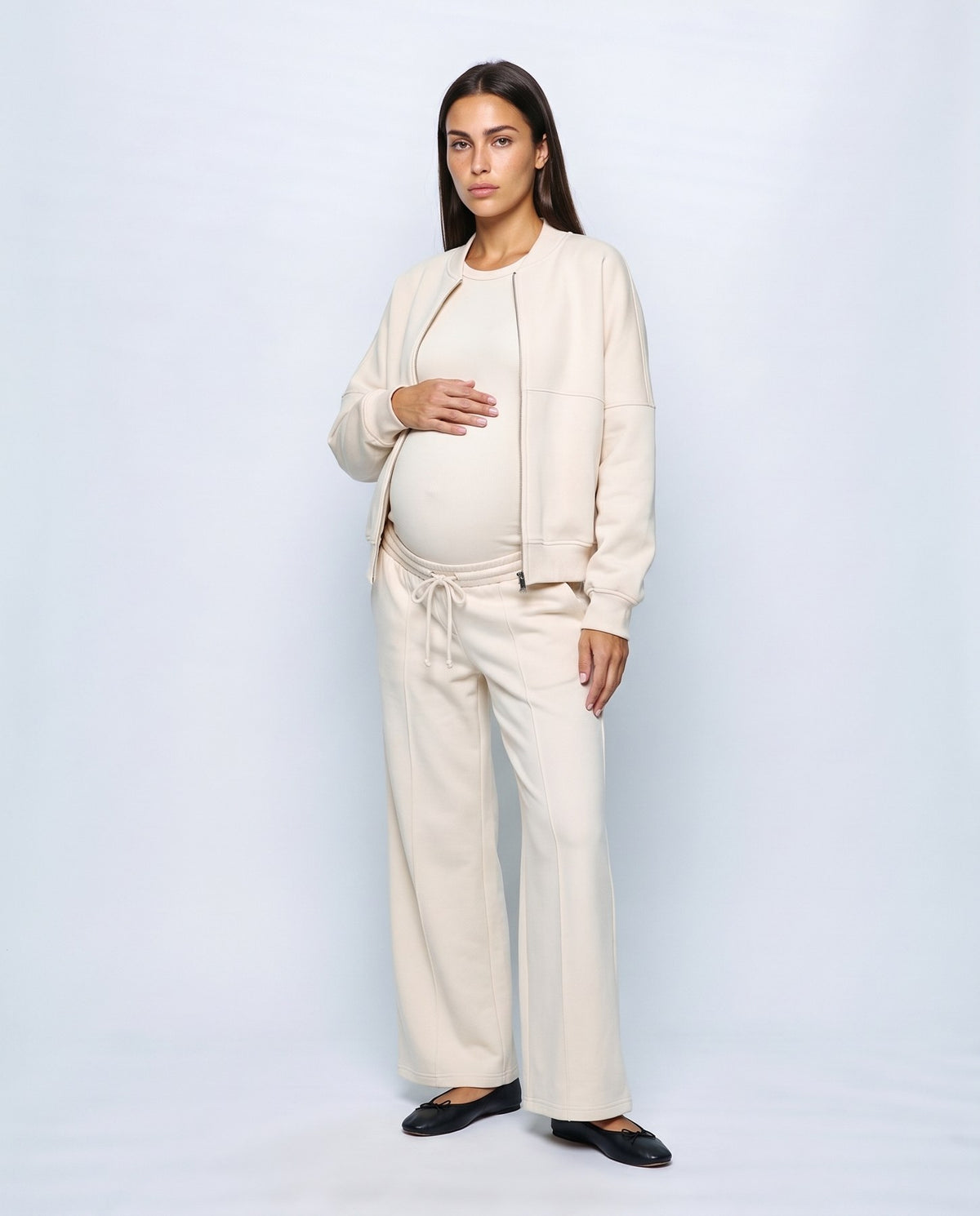 Sasha Zip Jacket & Pant Set in Beige, front view