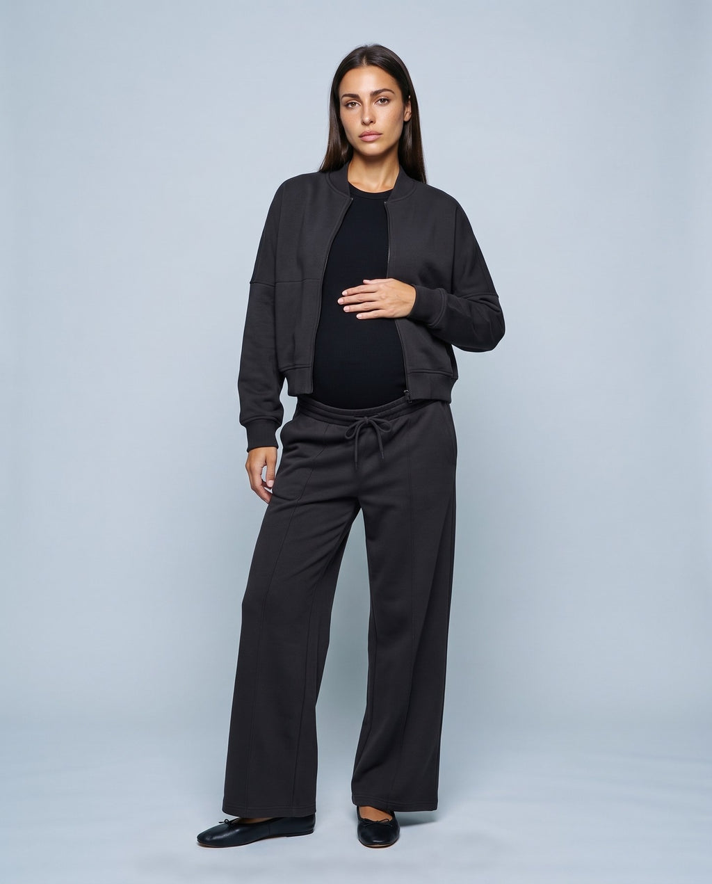 Sasha Zip Jacket & Pant Set in Black, front view