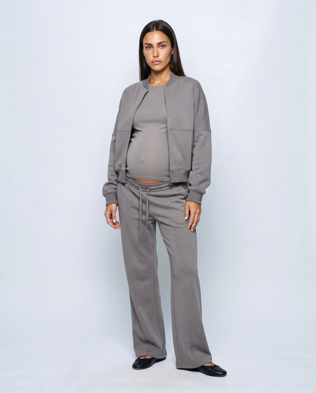 Sasha Zip Jacket & Pant Set in Grey, front view