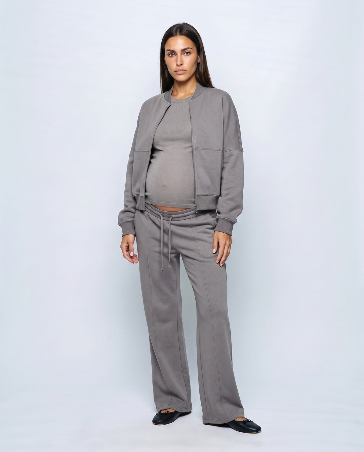 Sasha Zip Jacket & Pant Set in Grey, front view