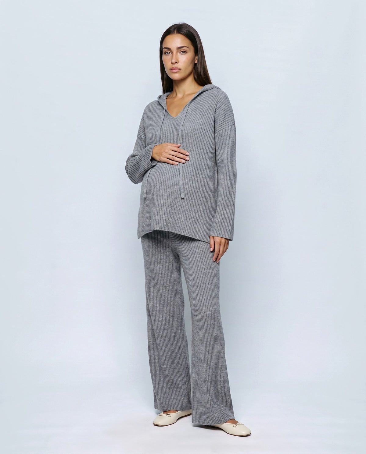 Solene Hooded Two-Piece Set in Grey, front view