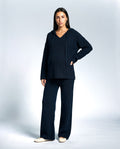 Solene Hooded Two-Piece Set in Navy, front view