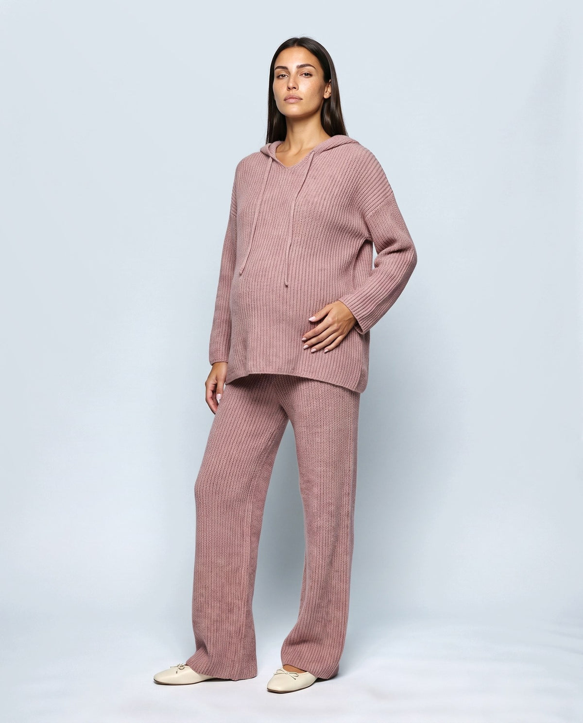 Solene Hooded Two-Piece Set in Rose, front view