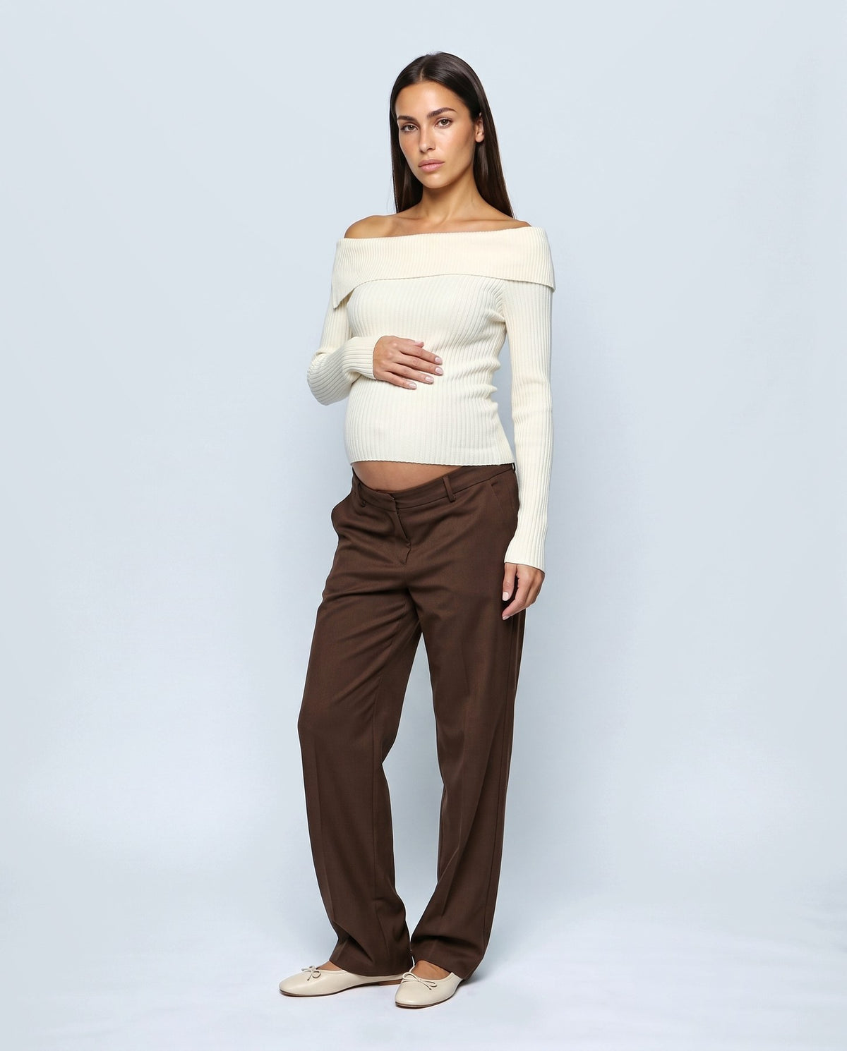 Violette Fold-Neck Sweater in Cream, front view