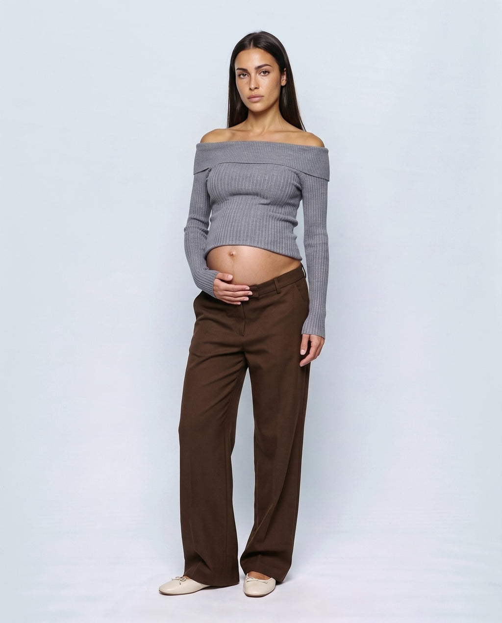 Violette Fold-Neck Sweater in Grey, front view